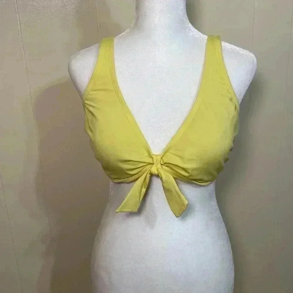 Kona Sol Yellow Size Large Bikini Top with a Front Tie, Knot and Gold Trim. - Picture 1 of 9